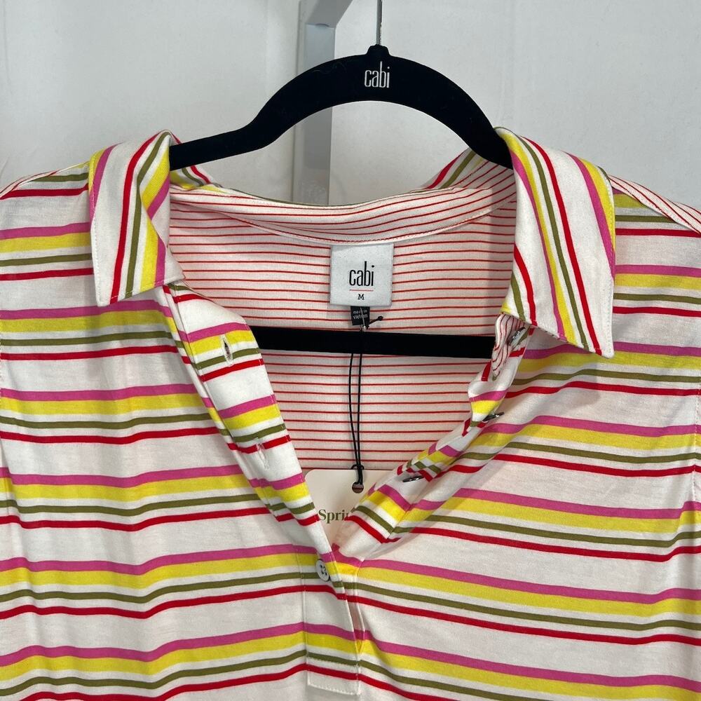 NWT CABI Tee Up Tee 6565 Sleeveless Striped Polo Collar Pink Multicolor Size M - Picture 5 of 10